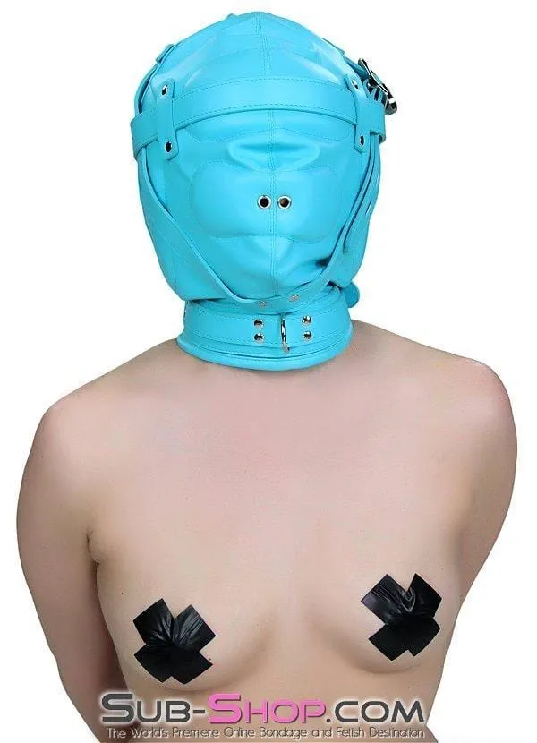 3728RS      Forbidden Fantasies Diamond Blue Locking Sensory Deprivation Slave Hood