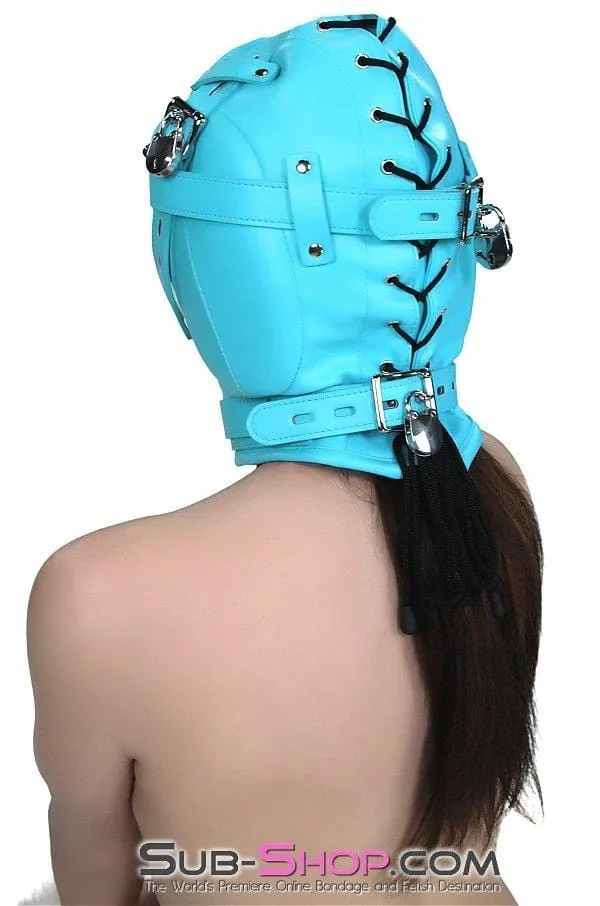 3728RS      Forbidden Fantasies Diamond Blue Locking Sensory Deprivation Slave Hood