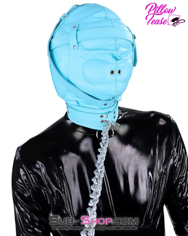 3728RS      Forbidden Fantasies Diamond Blue Locking Sensory Deprivation Slave Hood