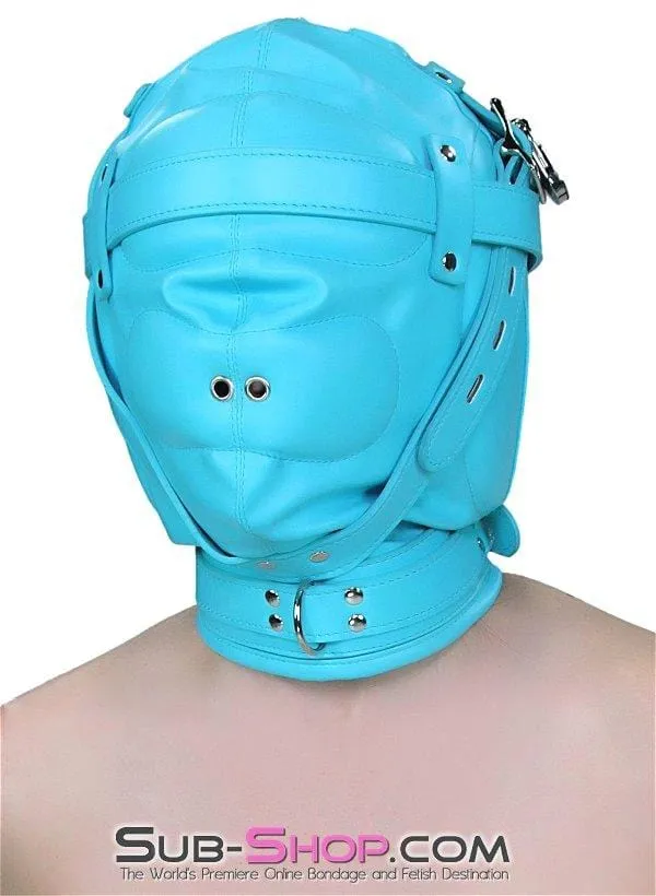 3728RS      Forbidden Fantasies Diamond Blue Locking Sensory Deprivation Slave Hood