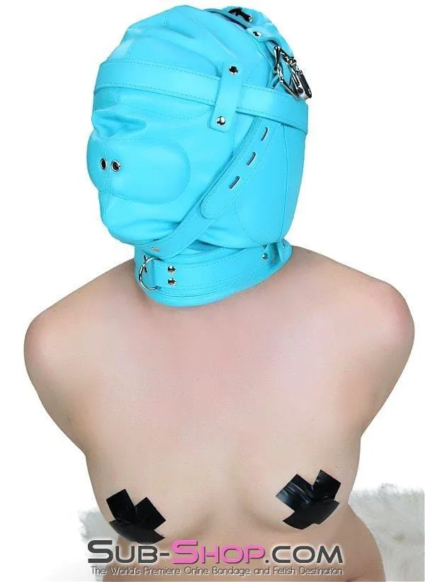 3728RS      Forbidden Fantasies Diamond Blue Locking Sensory Deprivation Slave Hood