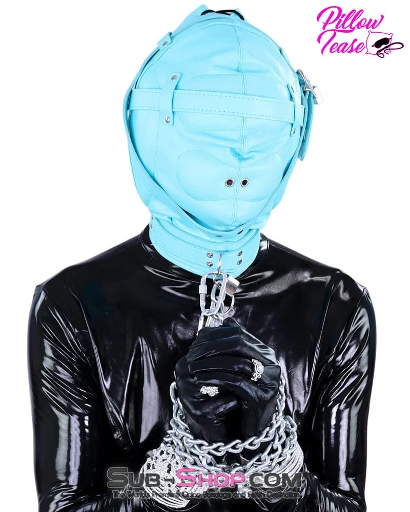 3728RS      Forbidden Fantasies Diamond Blue Locking Sensory Deprivation Slave Hood