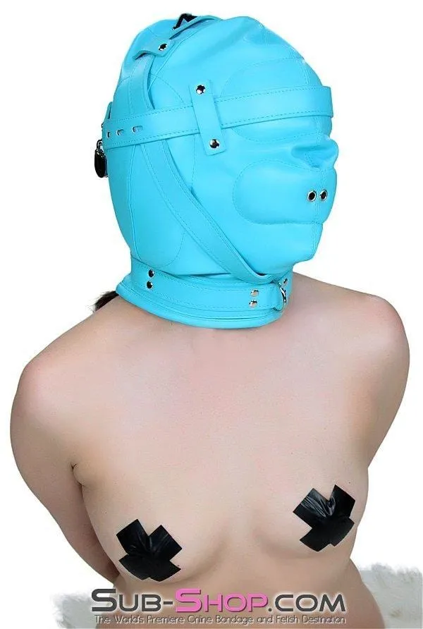 3728RS      Forbidden Fantasies Diamond Blue Locking Sensory Deprivation Slave Hood