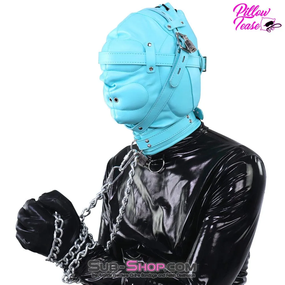 3728RS      Forbidden Fantasies Diamond Blue Locking Sensory Deprivation Slave Hood