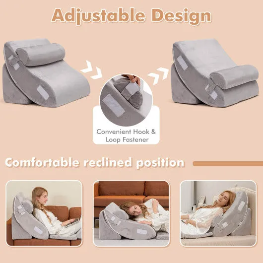 6 Pieces Orthopedic Bed Wedge Pillow Set for Back Neck Leg-Gray