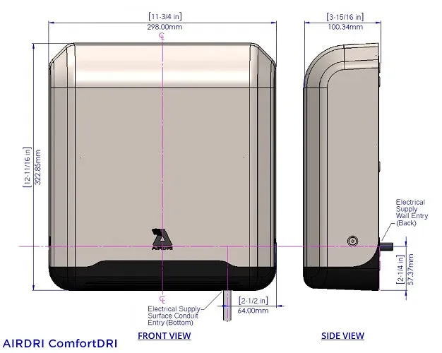 AirDri HDH-0315C5SSB | ComfortDRI Automatic Hand Dryer, Brushed Stainless Steel, ADA Compliant, Quiet, HEPA Filter