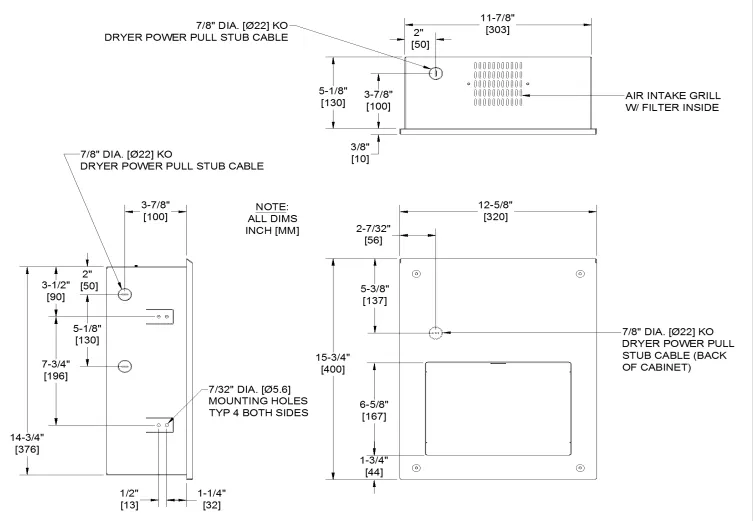 ASI® 0198-MH SAFE-Dri™ Series Hand Dryers - Recessed Anti-Ligature Satin Stainless Steel High Speed Automatic