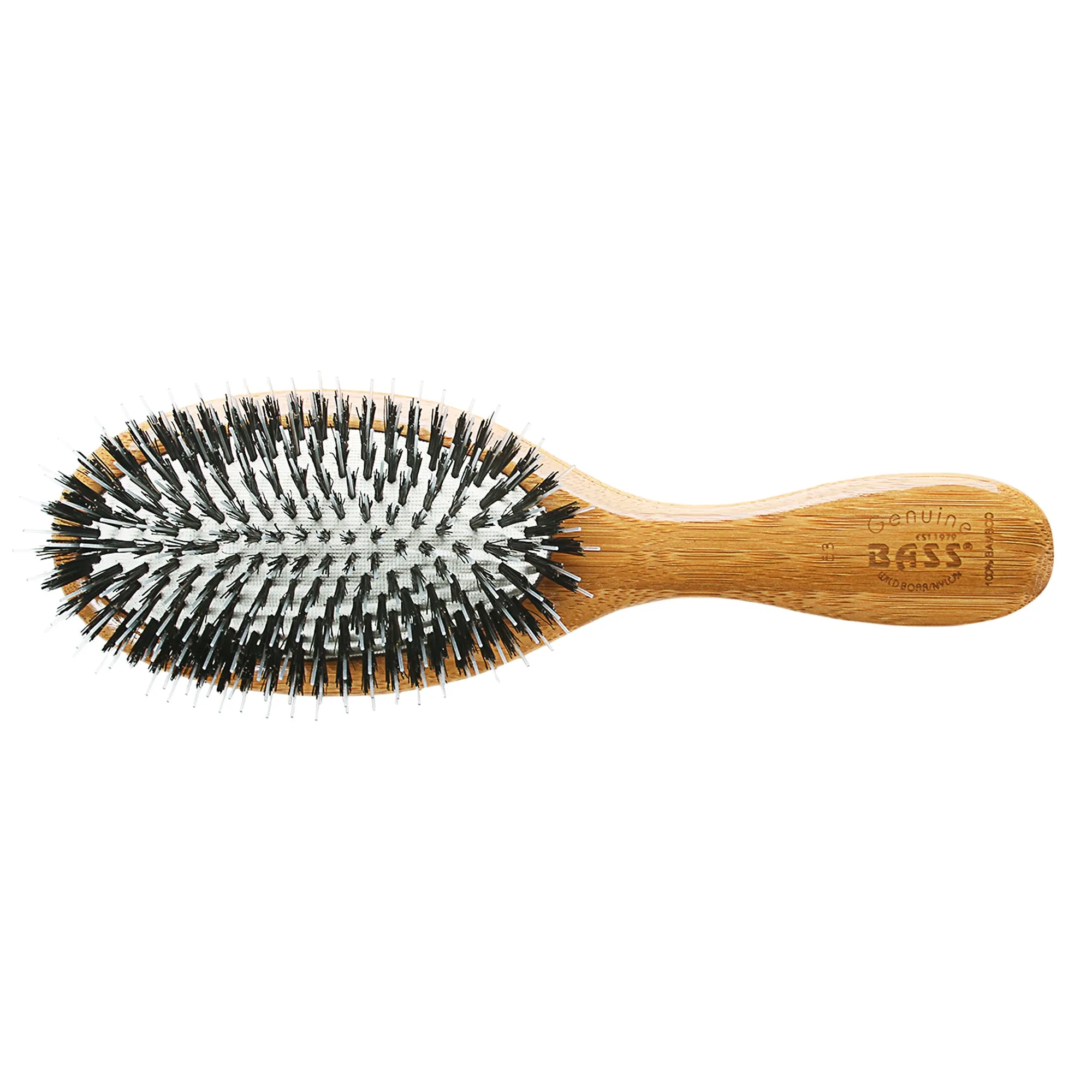 Bass Brushes Bass 53 Dark Bamboo | Medium Oval Hairbrush with Natural Bristle   Nylon Pin