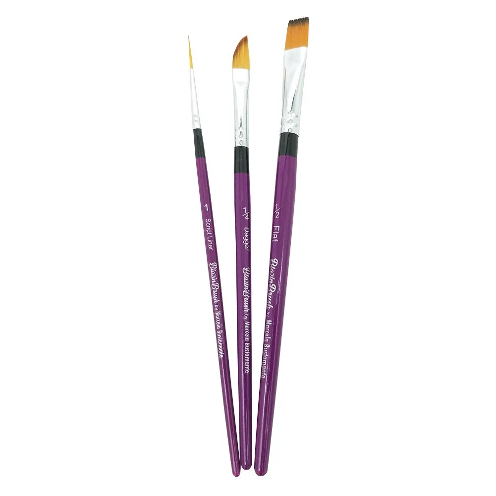 Blazin Brush Set by Marcela Bustamante Liner #1,Flat 1/2",Dagger 1/4"