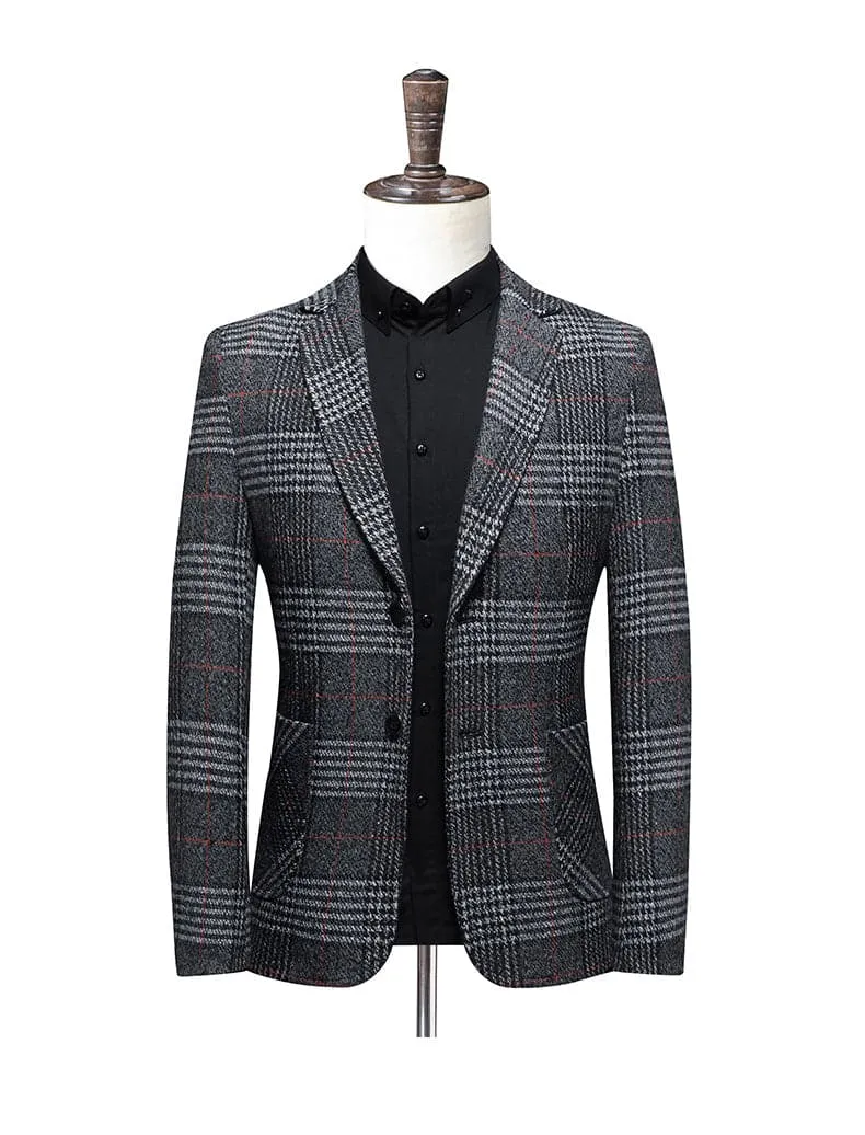 BRADLEY Men's Fashion Premium Quality Gray & Khaki Brown Plaid Style Blazer Suit Jacket