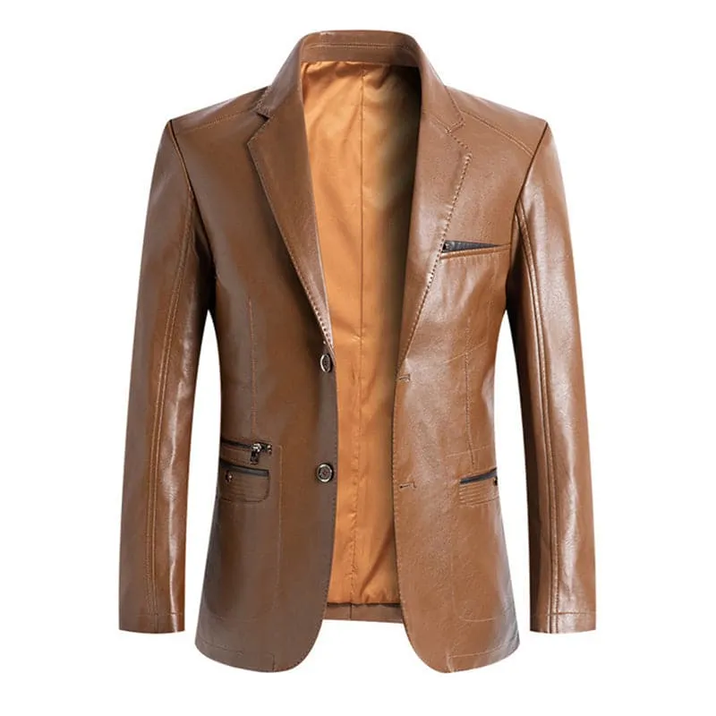 BRADLEY Men's Fashion Premium Quality Khaki Brown Leather Style Blazer Suit Jacket