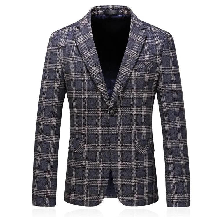 CGSUITS Men's Fashion Luxury Style Plaid Design Jacquard Khaki Brown Blazer Suit Jacket