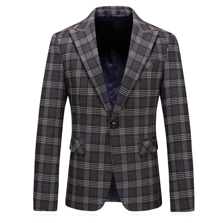 CGSUITS Men's Fashion Luxury Style Plaid Design Jacquard Khaki Brown Blazer Suit Jacket