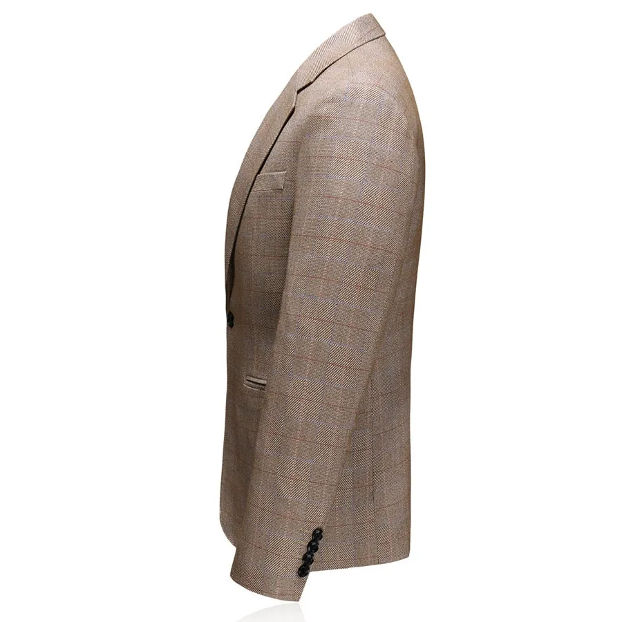 CGSUITS Men's Fashion Luxury Style Plaid Design Jacquard Khaki Brown Blazer Suit Jacket