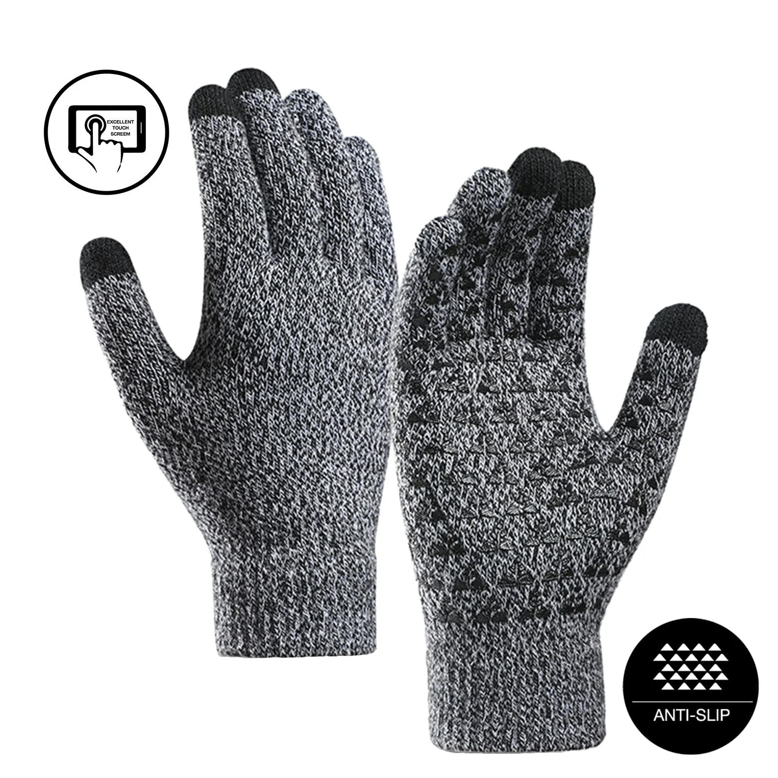 COUPLES FLEECE THICKENED COLD-PROOF TOUCH SCREEN NON-SLIP KNITTED GLOVES