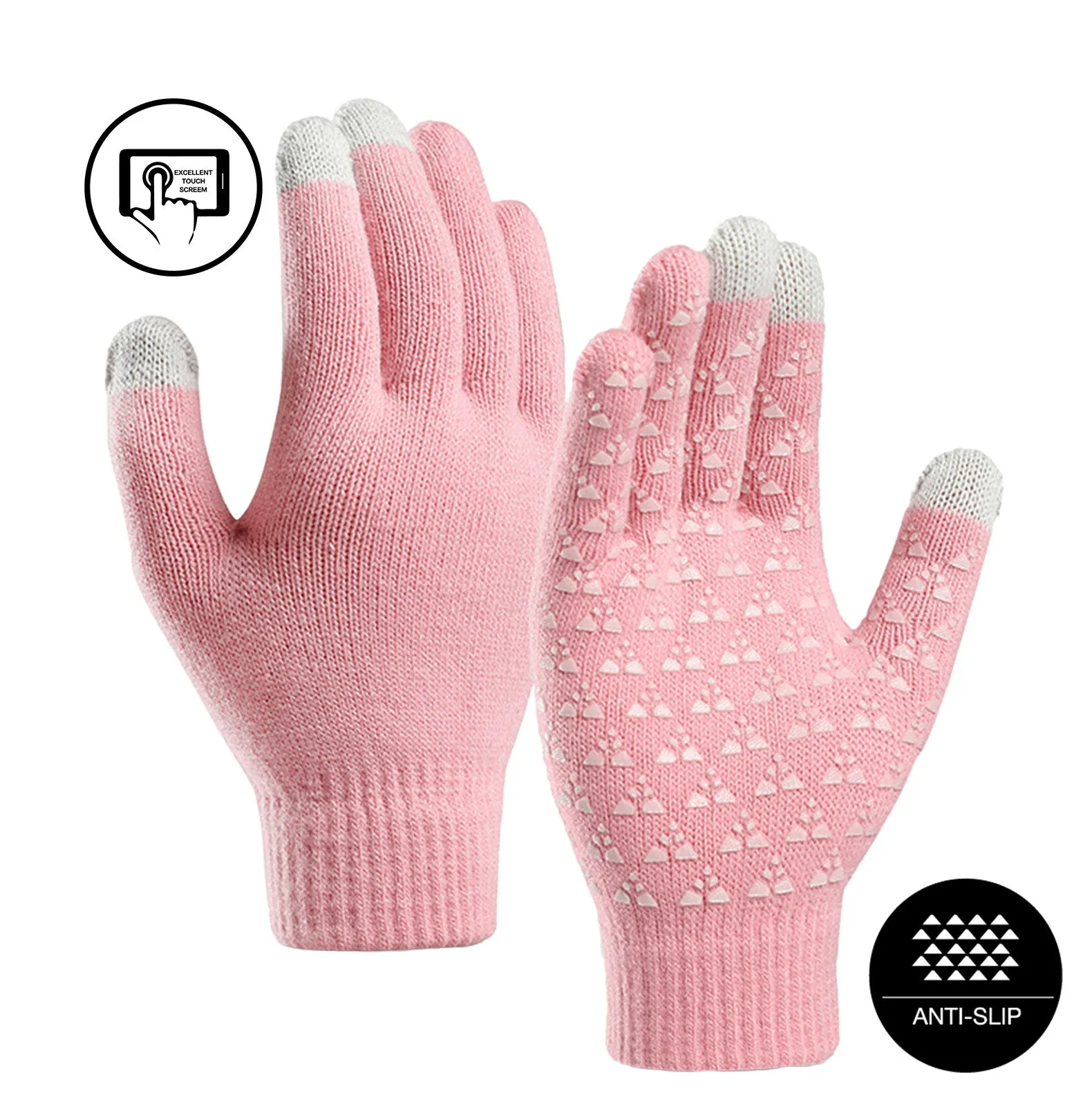 COUPLES FLEECE THICKENED COLD-PROOF TOUCH SCREEN NON-SLIP KNITTED GLOVES