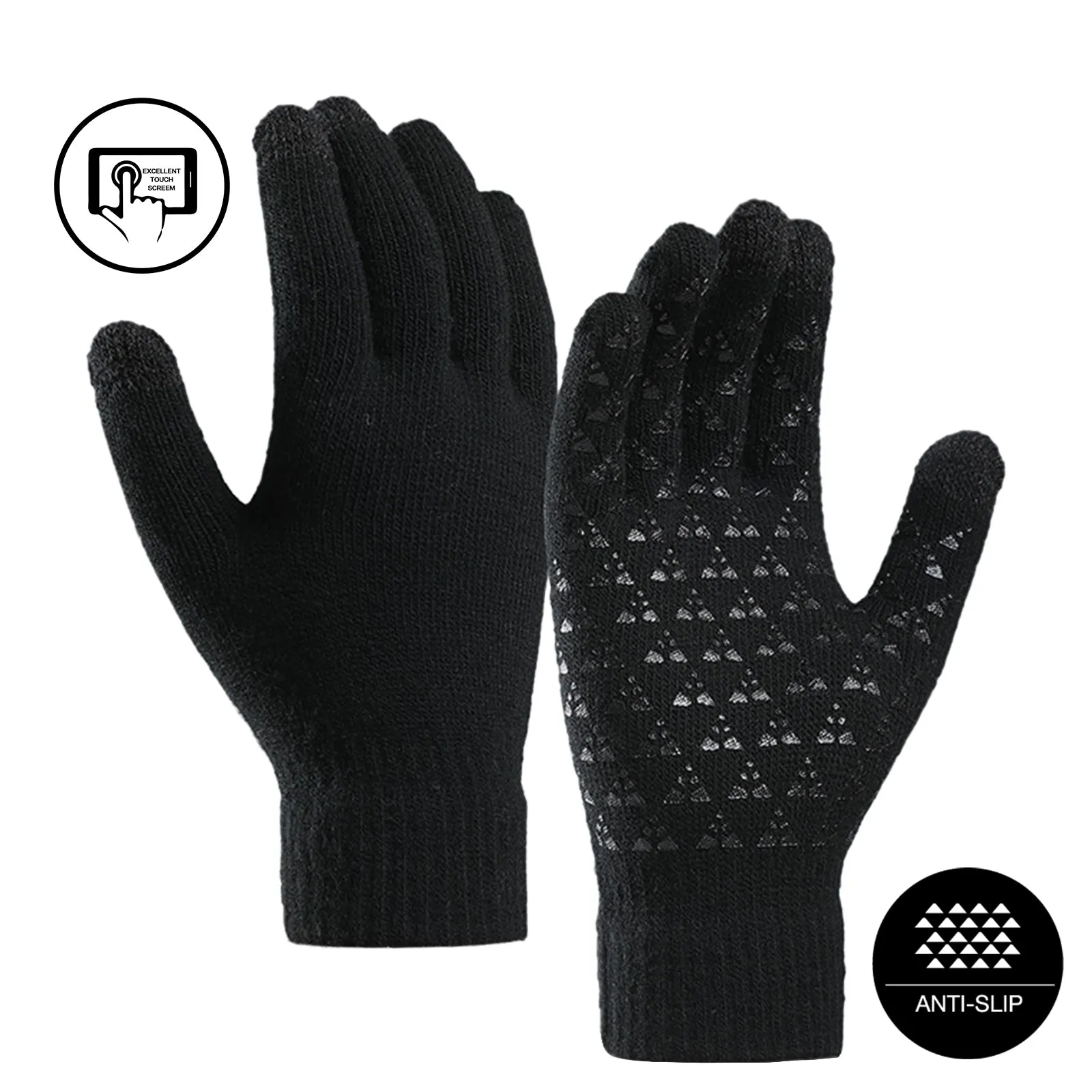 COUPLES FLEECE THICKENED COLD-PROOF TOUCH SCREEN NON-SLIP KNITTED GLOVES