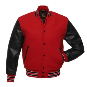 Custom Varsity Jackets Red Body and Black Leather Sleeves Varsity Jacket