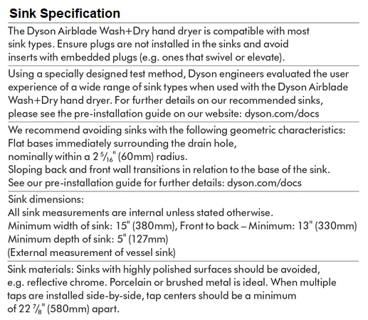 DYSON® Airblade™ WASH DRY WD06 WALL Hand Dryer & Tap - Wash and Dry Hands at the Sink (SKU# 247669-01 / 247915-01)