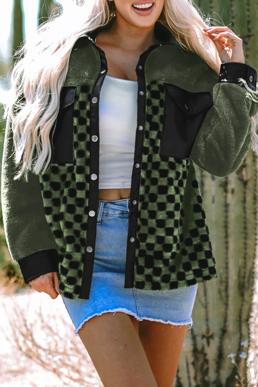 Fleece Checkerboard Flap Jacket