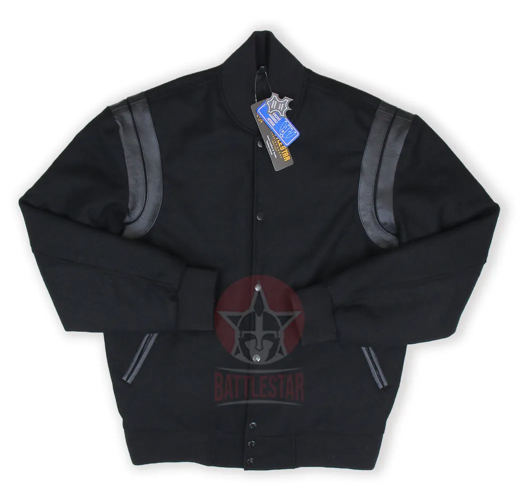 Full Black Leather Inserts Wool Varsity Jacket