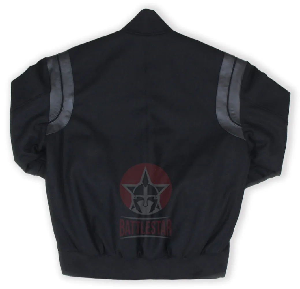 Full Black Leather Inserts Wool Varsity Jacket