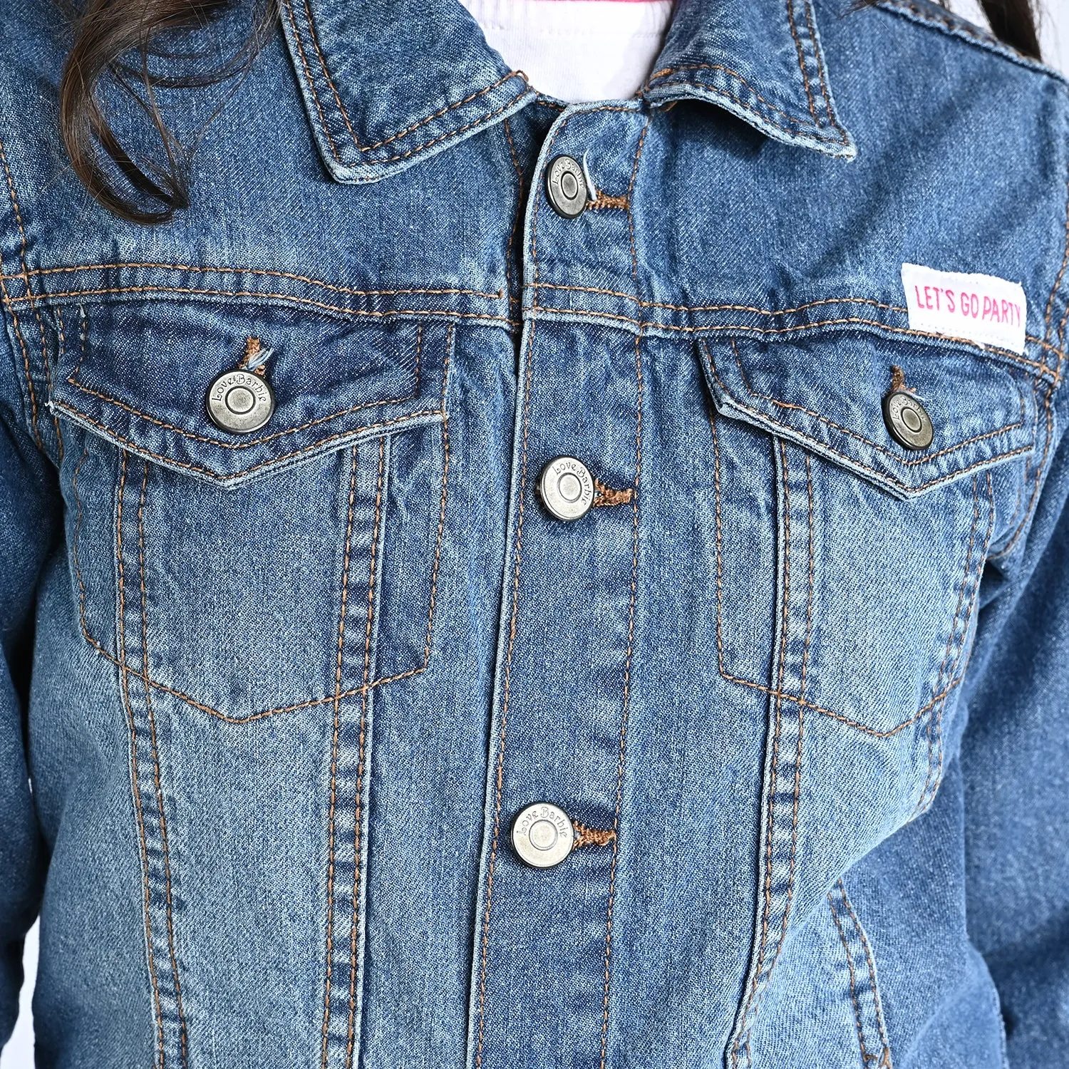 Girls Denim rigid Woven Jacket-Mid Blue