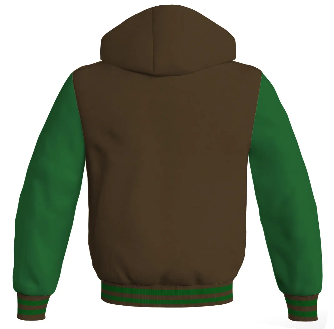 Hooded Bomber Women Brown Body and Green Leather Sleeves Custom Hoodies