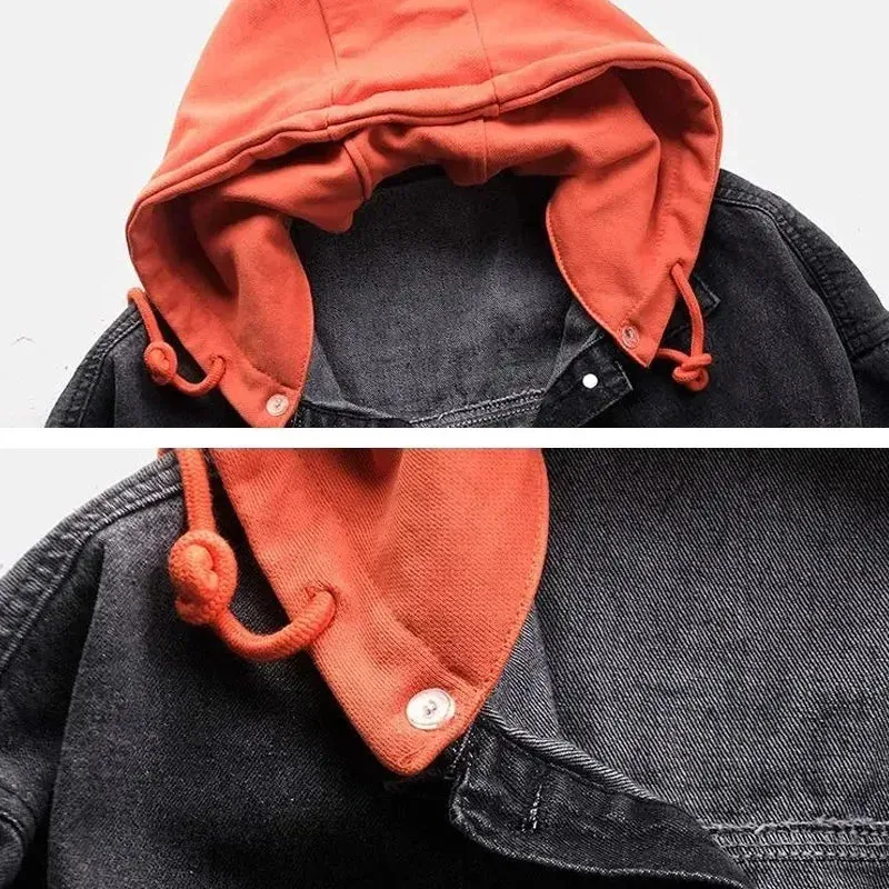 Hooded Turn-down Collar Denim Jacket