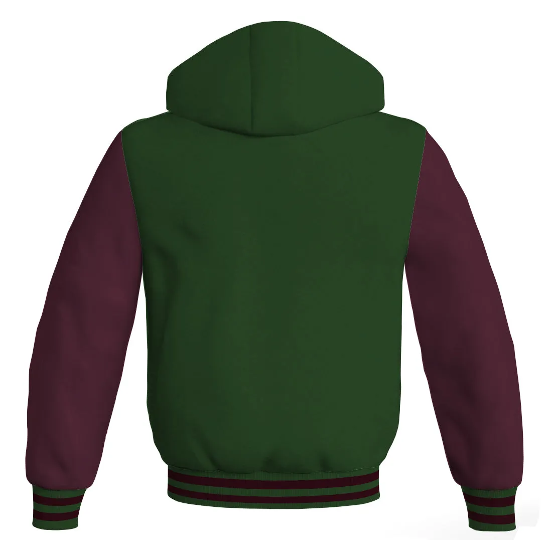 Hoodie Jackets Forest Green Body and Maroon Leather Sleeves Bomber Jacket