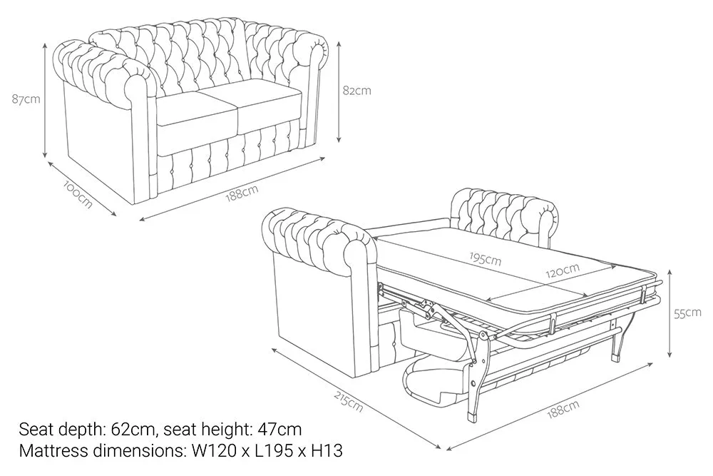 Jay-Be Chesterfield 2 Seater Sofa Bed with Deep e-Sprung™ Mattress