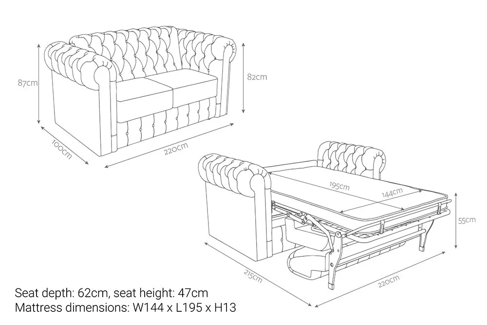 Jay-Be Chesterfield 3 Seater Sofa Bed with Deep e-Sprung™ Mattress