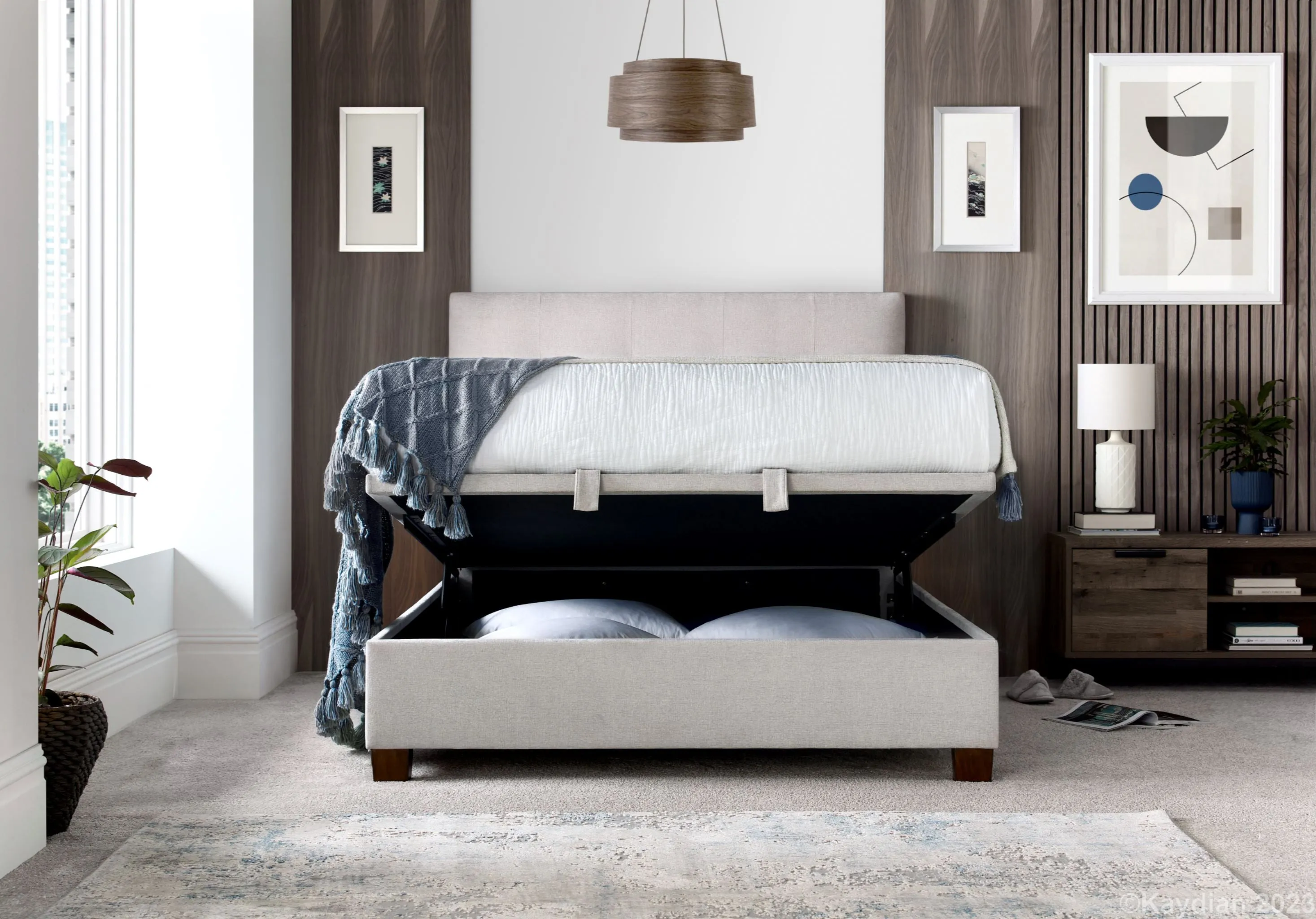 Kaydian Walkworth Clay Maskat fabric Ottoman Bed Frame