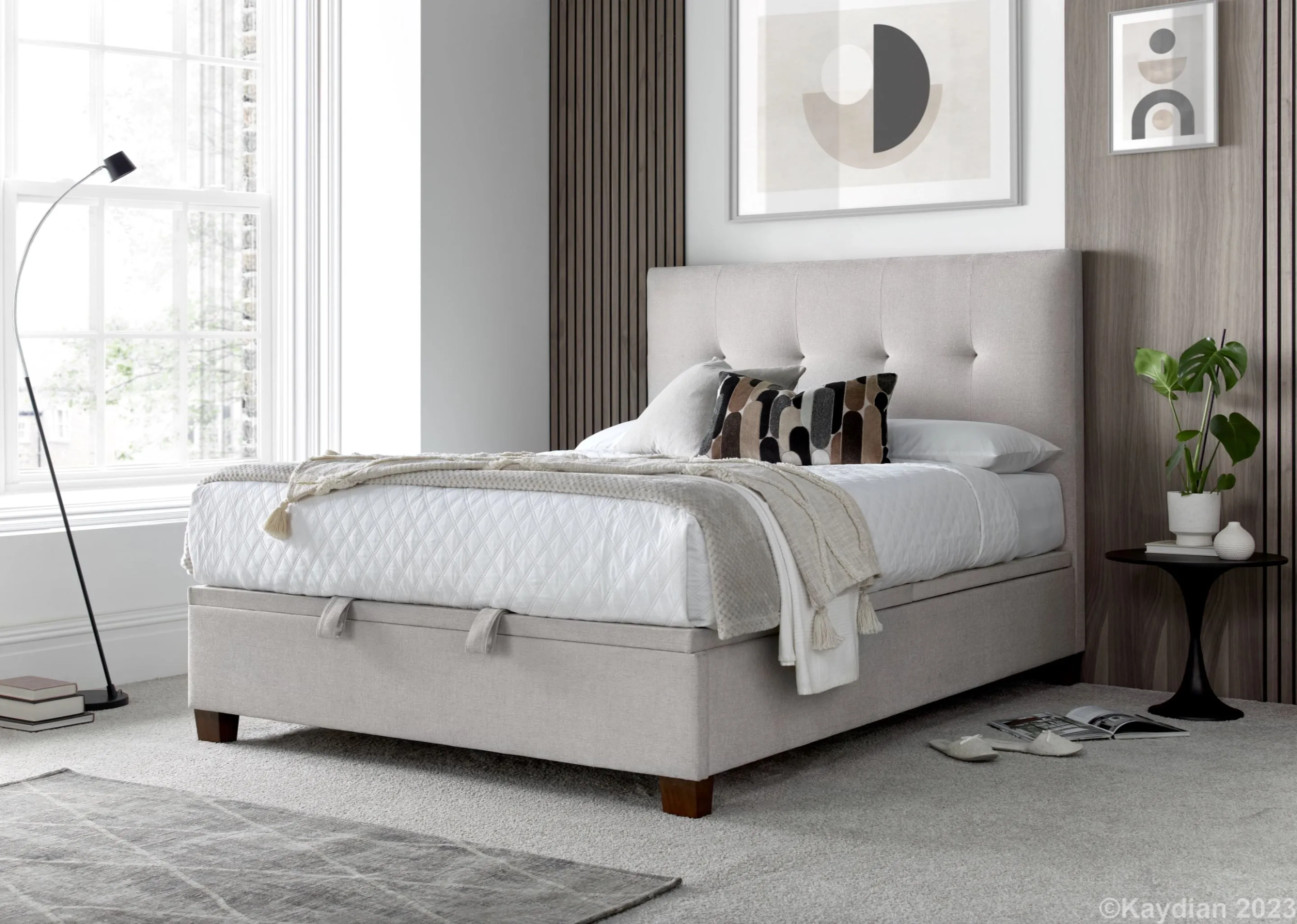 Kaydian Walkworth Clay Maskat fabric Ottoman Bed Frame