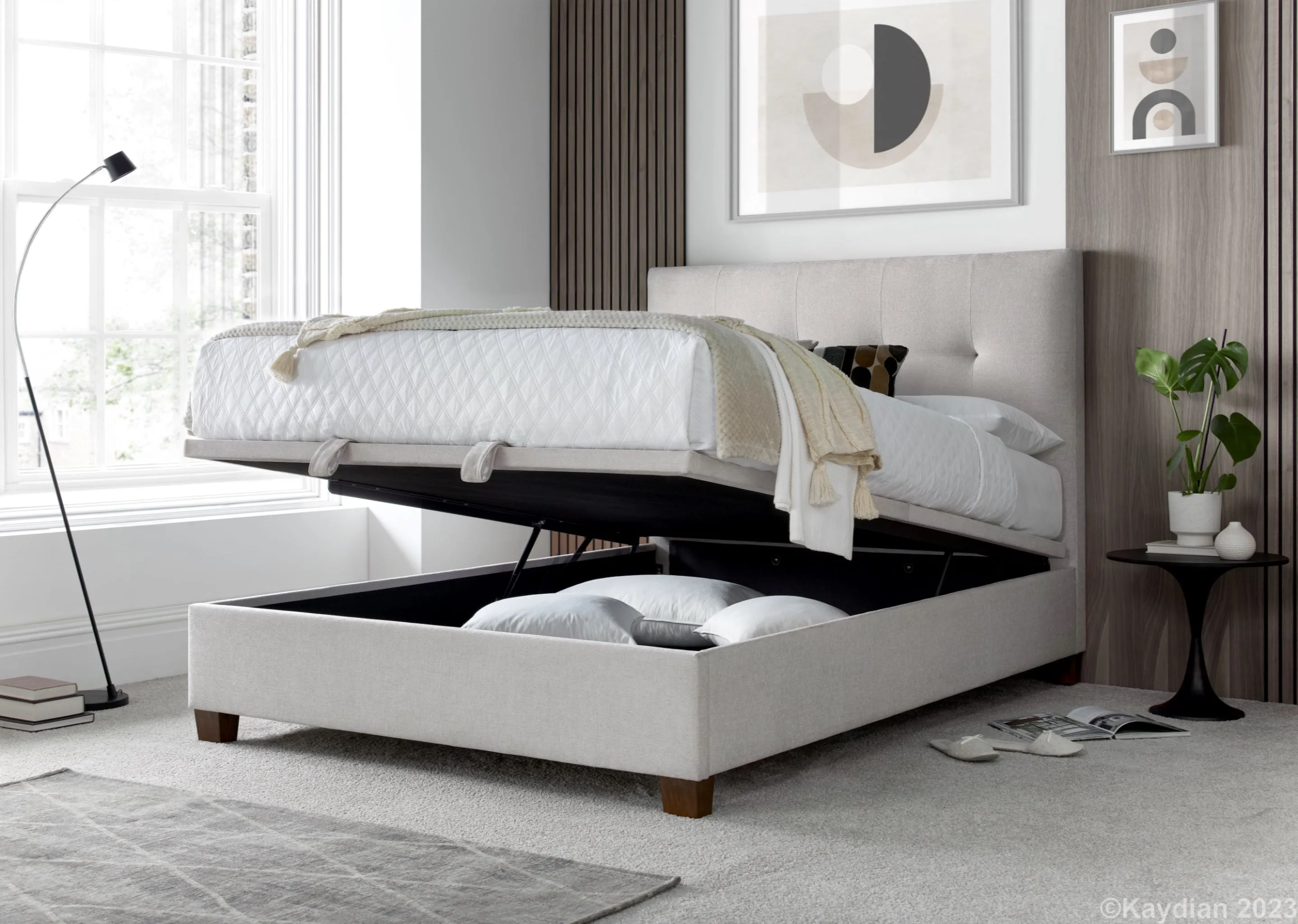 Kaydian Walkworth Clay Maskat fabric Ottoman Bed Frame