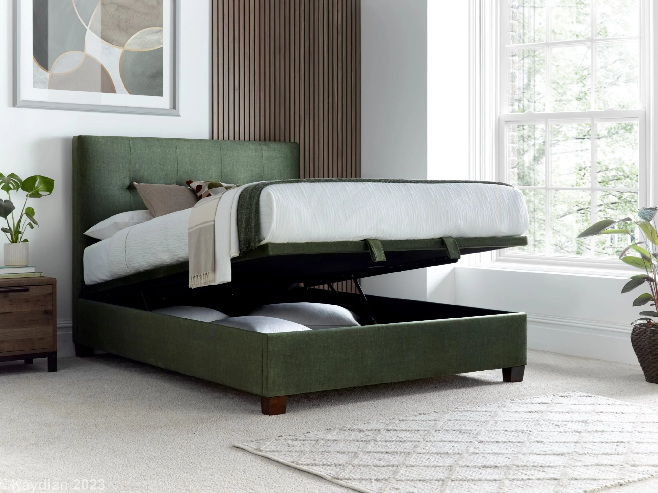 Kaydian Walkworth Winter Moss Green Ottoman Bed Frame