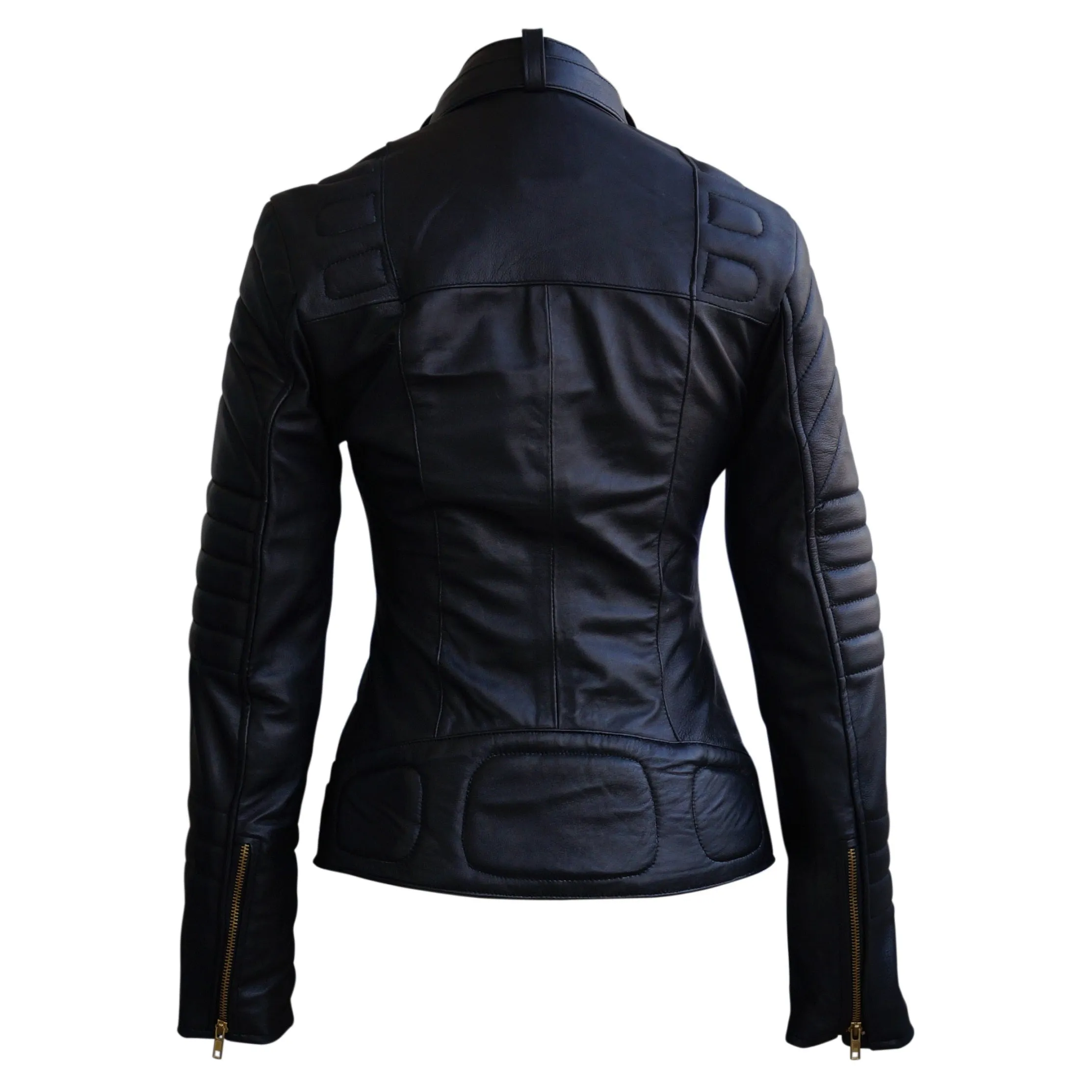 Leather Skin Women Black Brando Padded Genuine Leather Jacket