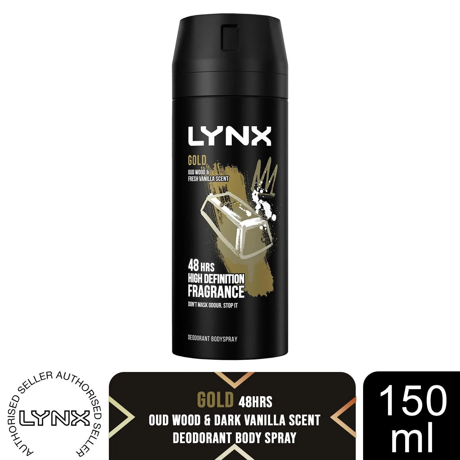 Lynx Gold Oud Wood And Dark Vanilla Deodorant Bodyspray 150ml