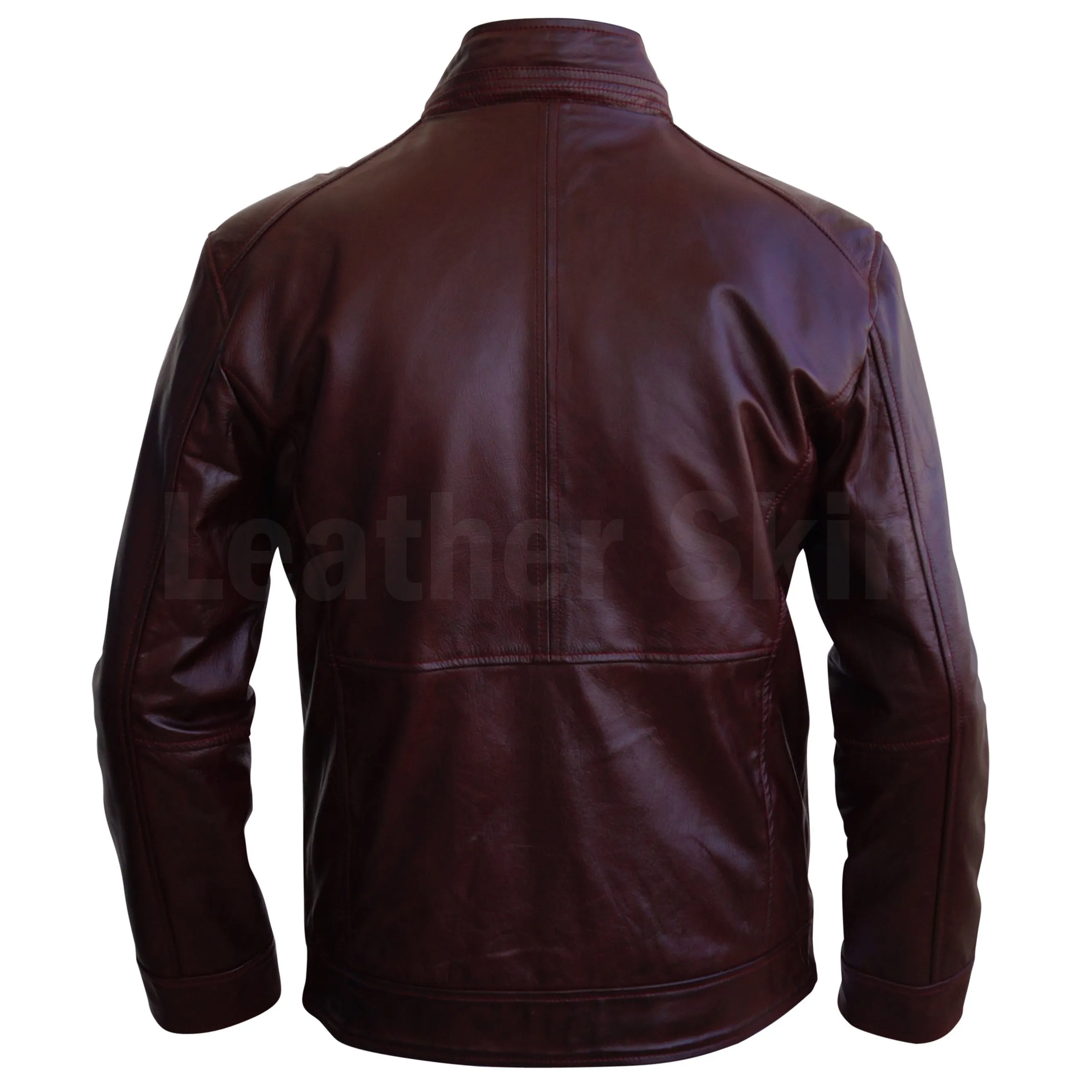 Men Distressed Maroon Red Vintage Genuine Leather Jacket with Front Zipper Closure