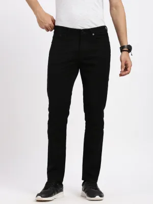 Men Slim Fit Cropped Black Jeans