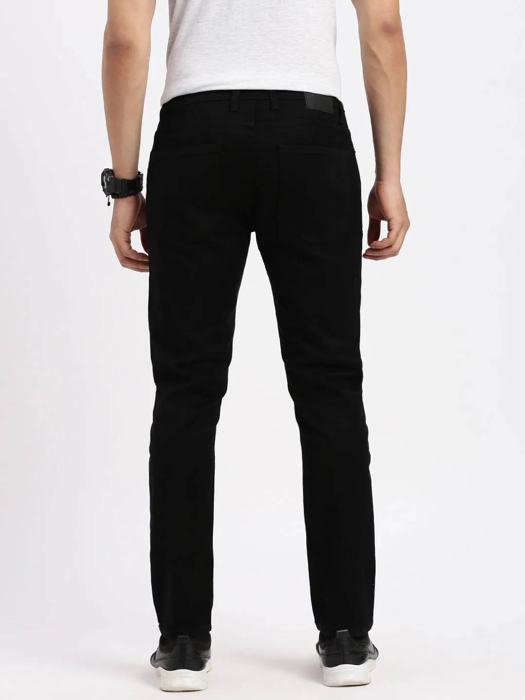 Men Slim Fit Cropped Black Jeans