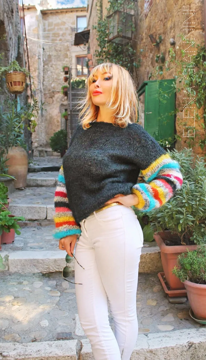 Mohair Multicolor Handknitted Oversized sweater