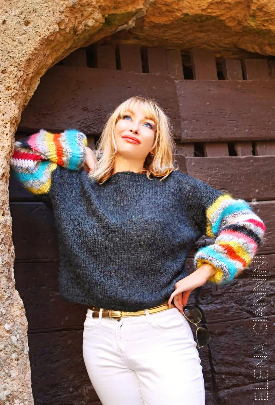 Mohair Multicolor Handknitted Oversized sweater