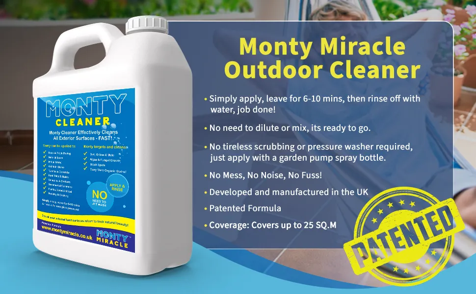 Monty Miracle Fast Patio Cleaner - 5L Outdoor Surface Cleaner for Patio, Decking, Fencing   More