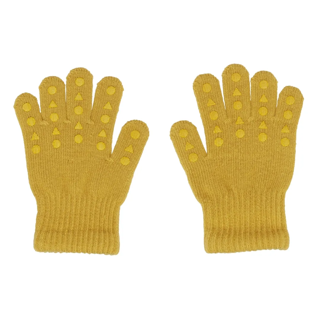 Non-Slip Grip Gloves for Babies and Toddlers - organic cotton - Mustard