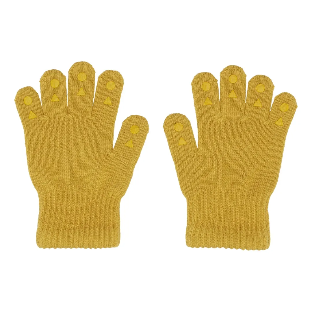 Non-Slip Grip Gloves for Babies and Toddlers - organic cotton - Mustard