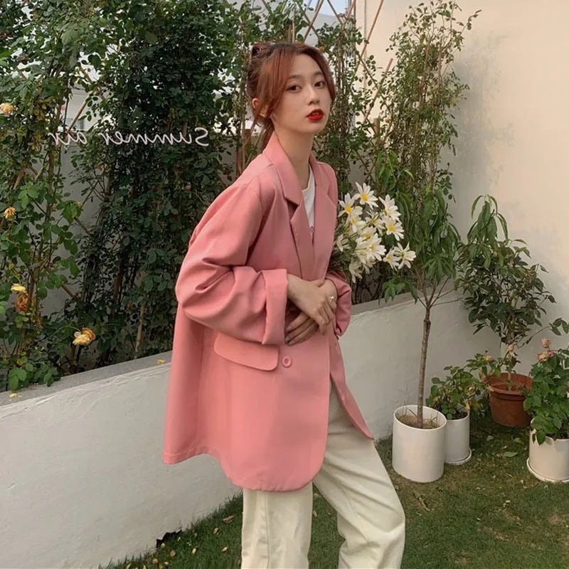 Pink Casual Trendy Blazer Women Drape Summer Thin Elegant Petite CHIC Suit Outerwear