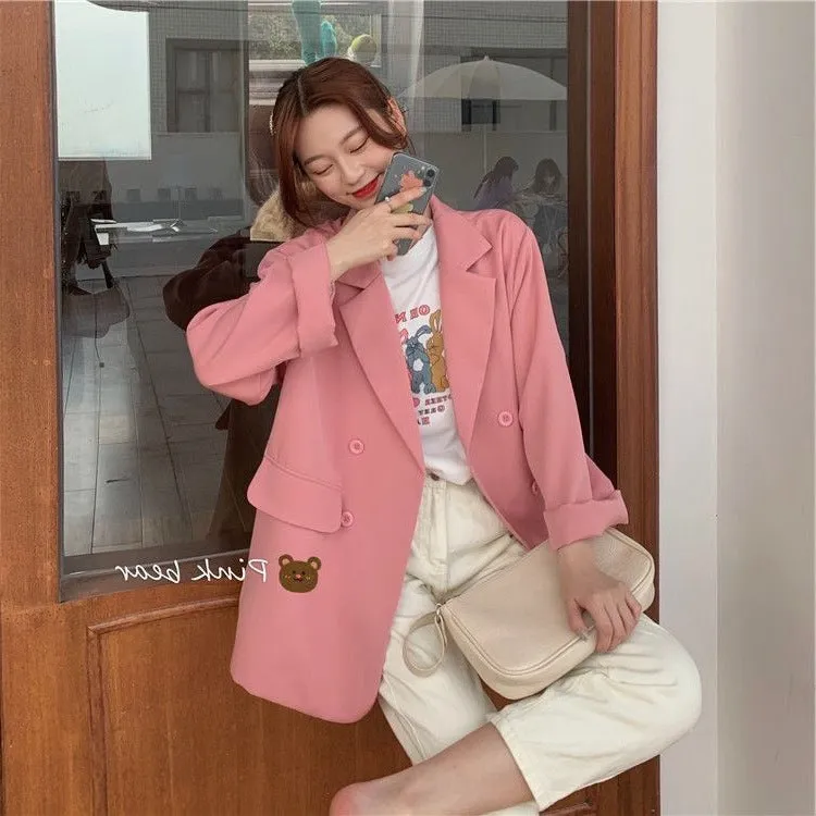 Pink Casual Trendy Blazer Women Drape Summer Thin Elegant Petite CHIC Suit Outerwear