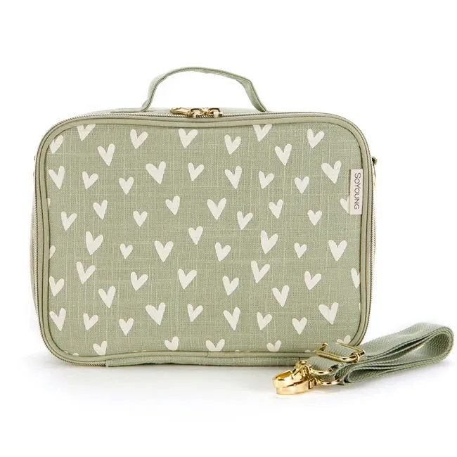 SoYoung Raw Linen Lunch Box - Little Hearts Sage