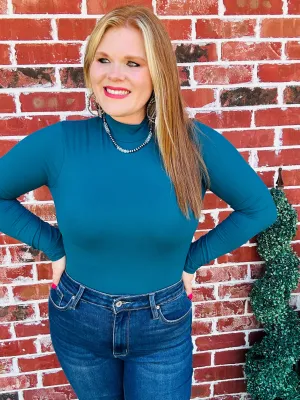 Teal Mock Neck Casual Bodysuit